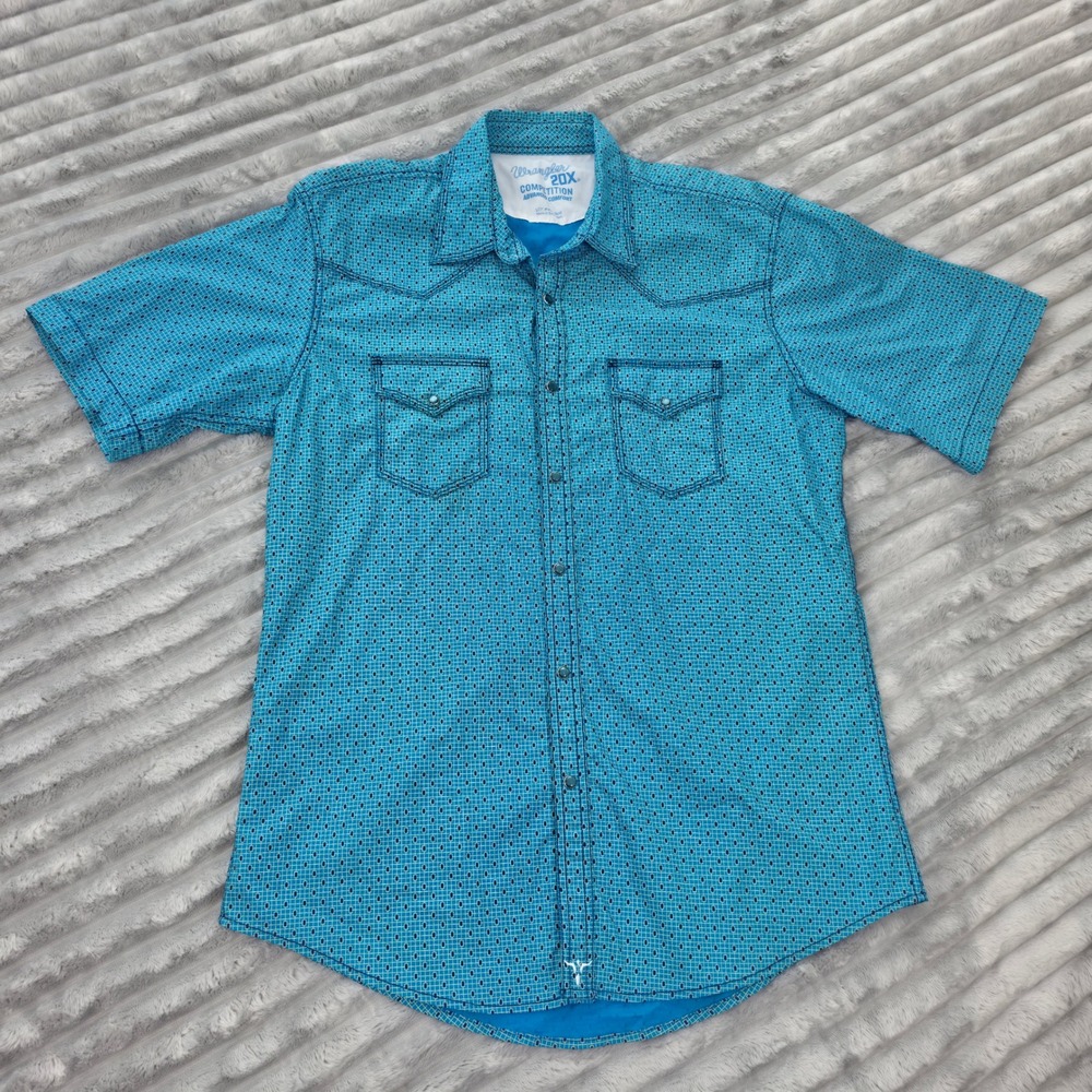 Wrangler 20X Competition Advanced Comfort Blue Geometric Pearl Snap Shirt Large